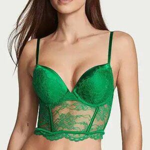 Victoria's Secret Very Sexy Bombshell push-up corset bra top green lace 36B